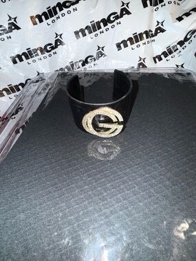 Black Leather Cuff Bracelet with Gold Accent